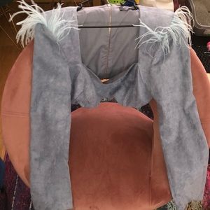 Hanifa Suede Feather Top in Blue (Size XL)